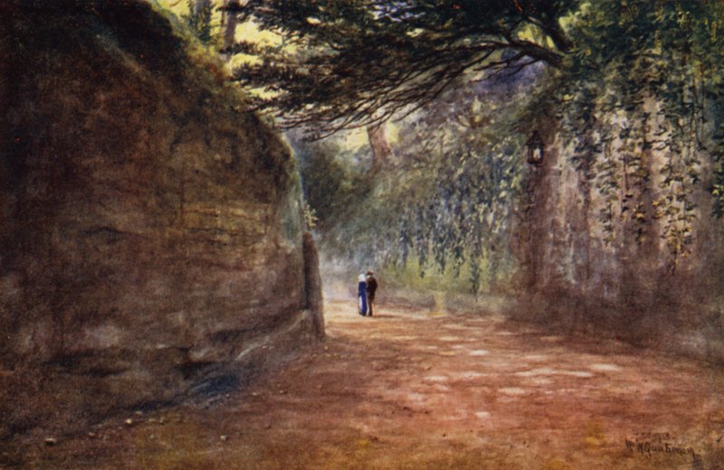 The Drive, Warwick Castle (kolor lito) autorstwa William W. Quatremain