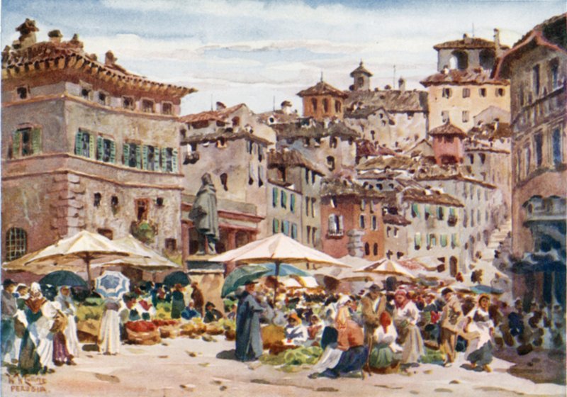 Perugii. Piazza Garibaldi (kolor lito) autorstwa William Wiehe Collins
