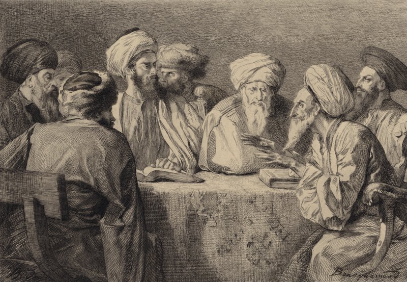 Rada faryzeuszy i herodian autorstwa after Albert Robida