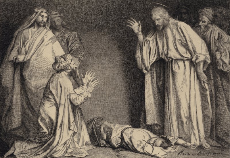 Jezus uzdrawia opętane dziecko autorstwa after Albert Robida