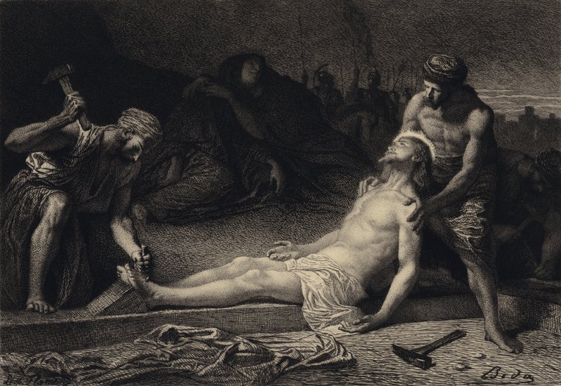 Jezus przybity do krzyża autorstwa after Albert Robida