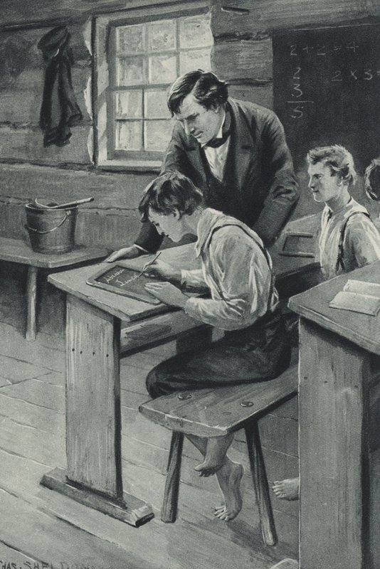 Abraham Lincoln uczy się pisać autorstwa after Charles Mills Sheldon