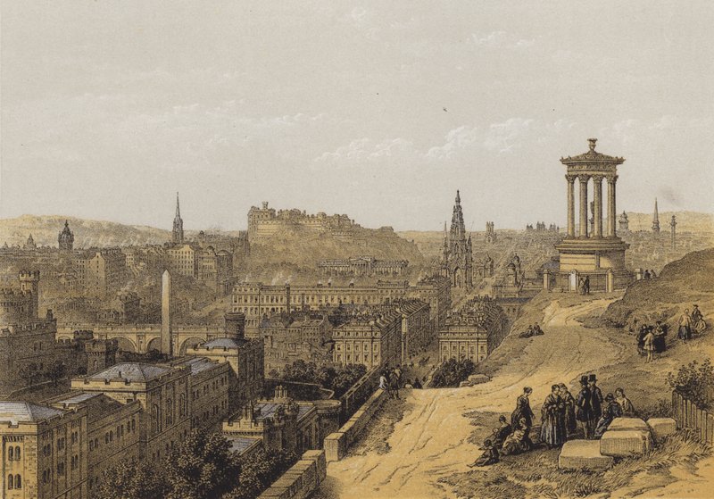 Edynburg z Calton Hill (chromolitho) autorstwa after David Roberts