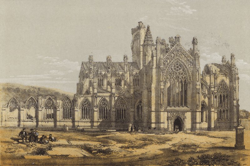 Opactwo Melrose, od południa (chromolitho) autorstwa after David Roberts