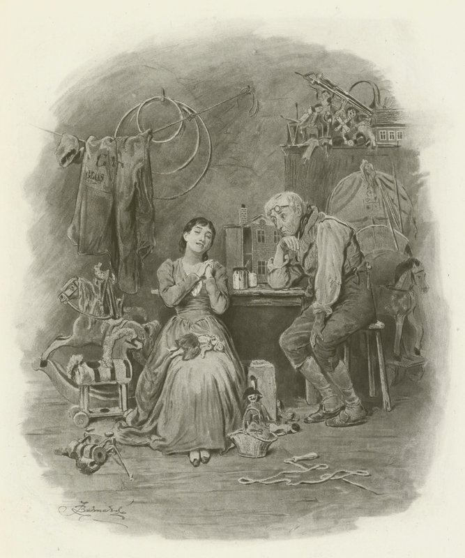 Caleb Plummer i jego niewidoma córka autorstwa after Frederick Barnard