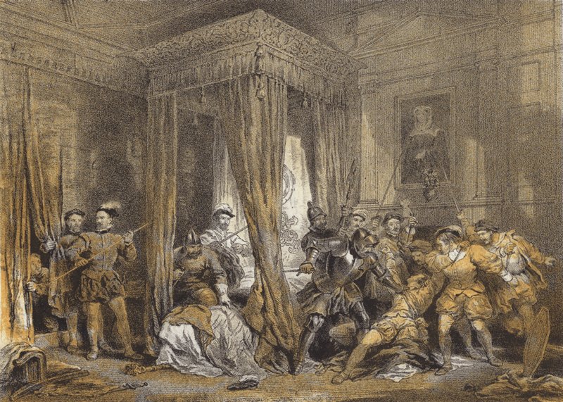 Sypialnia Queen Marys, Holyrood (chromolitho) autorstwa after George Cattermole
