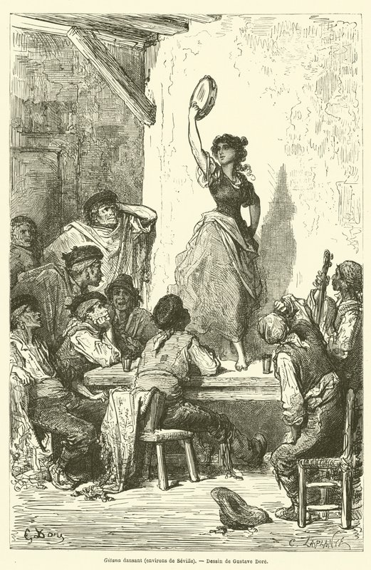 Tańcząca Gitana, niedaleko Sewilli autorstwa Gustave after Dore