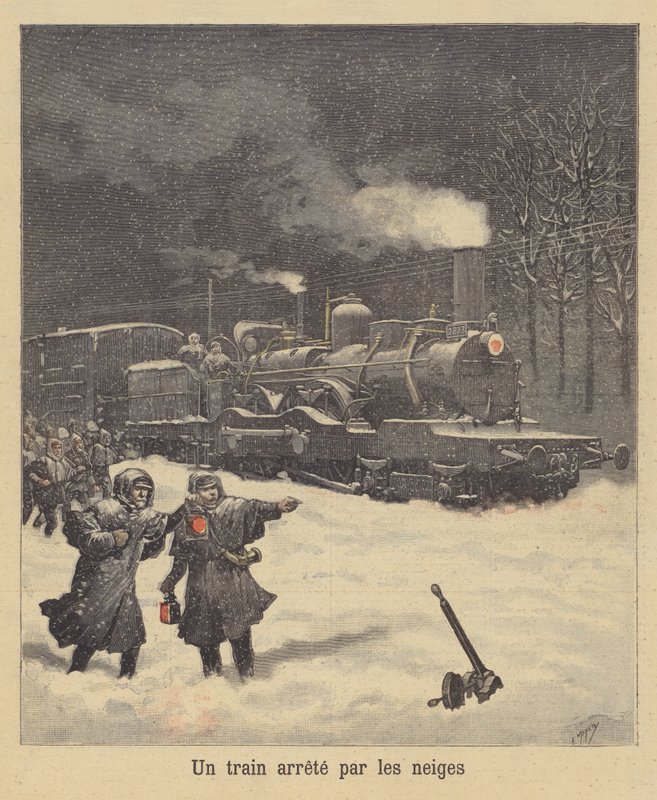 Pociąg zatrzymał się przy śniegu autorstwa after Henri Meyer