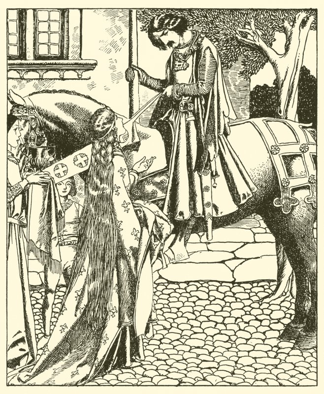 Sir Launcelot i Elouise the Fair autorstwa after Howard Pyle