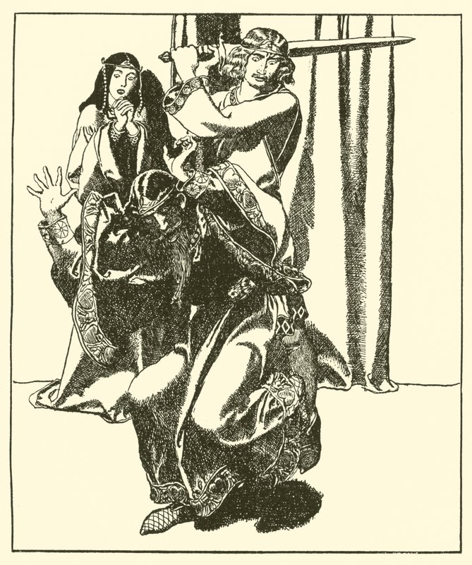 Sir Tristram atakuje króla Marka autorstwa after Howard Pyle