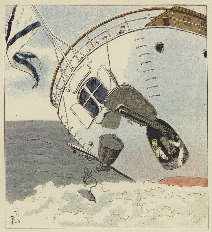Układanie min podwodnych autorstwa after Louis Charles Bombled